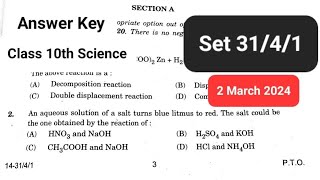 Science Set 1 Paper Code 3141 Detailed Answer Key  CBSE Class 10th  2 March 2024 [upl. by Haeckel]