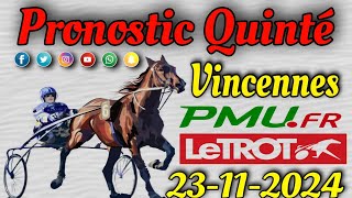 pronostic quinté samedi 23 november 2024 Vincennes [upl. by Auginahs729]