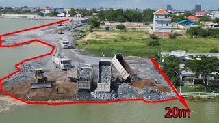 Bulldozer SHANTUI In sand Wate​ and Truck SHACMAN Transport Rock Filling In Lake [upl. by Sanoy96]