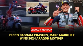 MotoGP Aragon GP Marc Marquez takes dominant sprint win disaster for Bagnaia [upl. by Hymen494]