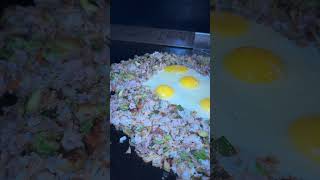 blackstone griddle friedrice shorts youtubeshorts bbq cooking rice egg pork vegtables [upl. by Elok]