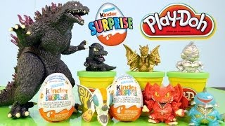 2014 Godzilla Full Toys Set  2 Kinder Surprise Eggs  1 Play doh Egg By Disney Cars Toy Club [upl. by Inkster58]