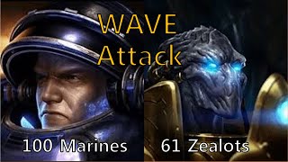 100 Marines vs 61 Zealots 13  starcraft wave attack [upl. by Tiena]