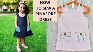 DIY HOWTO SEW A PINAFORE BABY GIRL DRESS 12 YEARS BABY Helloangeldesign [upl. by Llenrep]