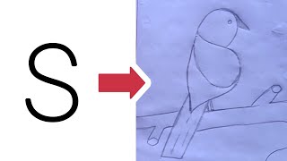 How to draw bird from letter S  Easy bird drawing  Letter drawing [upl. by Ahsimat]