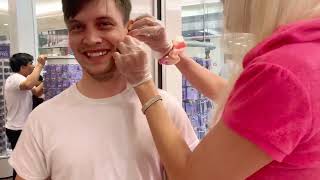 Piercing my boyfriend’s ears at Claire’s [upl. by Ribaj]