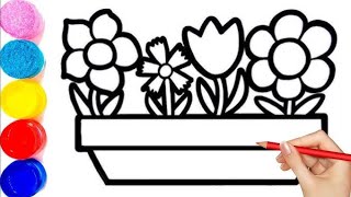 beautiful flower 🌸 pot drawing  step by step drawing activity  kids and toddlers activities [upl. by Ubana728]