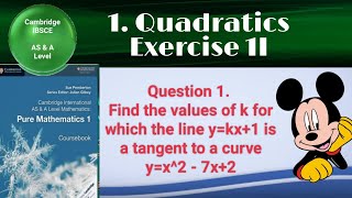 Find the values of k for which the line ykx1 is a tangent to a curve yx2  7x2 [upl. by Knarf743]