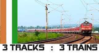 3 trains on 3 tracks simultaneously on Indian Railways [upl. by Kelvin412]