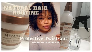 Natural hair twistout Routine Mizani hair products Protective twistout style [upl. by Timms]