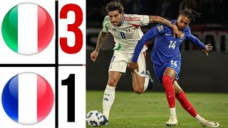 Italy 31 France  highlights  Francia Italia 31 gol e sintesi  UEFA Nations League 202425 [upl. by Aleuqahs]