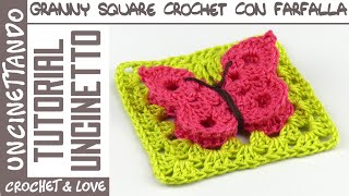 Ti mostro come fare un quadrato alluncinetto con una farfalla al centro  Crochet Tutorial [upl. by Stagg]