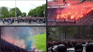 Stadtderby HSV vs St Pauli Fanmarsch HSV und St Pauli  Stimmung und Pyro im Stadion [upl. by Essirahs577]