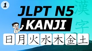 JLPT N5 KANJI Reading amp Writing Practice 01 日月火水木金土  with Sample Words • Sentences amp Stroke Order [upl. by Reaht]