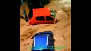 Recent negatively IMPACTFUL Spanish  Barcelona flash floods  cars being carried off effortlessly [upl. by Robert]