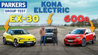 Volvo EX30 vs Hyundai Kona Electric vs Fiat 600e Review  Who makes the best EV hatchback [upl. by Morse]