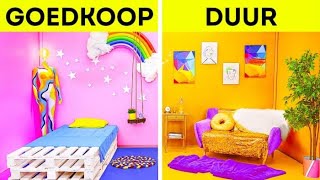 COOLE KAMER MAKEOVER UITDAGING  Rijk vs blut  Goedkope vs dure items voor je kamer door 123 GO [upl. by Efinnej]