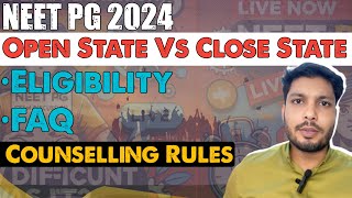 Neet pg 2024  open states for neet pg counselling  eligibility criteria  counselling rules [upl. by Nylssej]