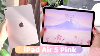 🌸 NEW Pink iPad Air 5 2022 Unboxing Apple Pencil 2 ✨ Aesthetic setup and first impressions  M1 [upl. by Cairistiona472]