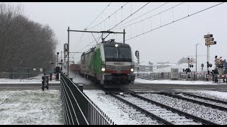 Kombirail Vectron with short Container Train in the Snow  at Blerick the Netherlands 1712024👍👍👍👍🚂 [upl. by Bonilla419]