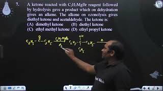 A ketone reacted with C2H5MgBr reagent followed by hydrolysis gave a product which on dehydratio [upl. by Cassondra]