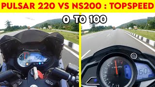 Pulsar 220F VS NS 200  0 TO 100  TOPSPEED BATTLE [upl. by Lekcim49]