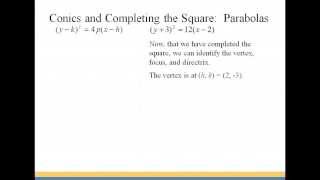 Conics and Completing the Square Parabolas [upl. by Eylloh883]