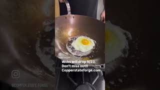 Frying an egg in our new carbon steel wok Available 92324 at copperstateforgecom [upl. by Concha]