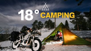 18° Below Freezing Hot Tent Camping with AWD Electric Motorcycle  UBCO 2x2 [upl. by Anaimad147]