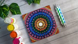 Beautiful DOT MANDALA ART On Canvas Tutorial Beginners [upl. by Ulphia]