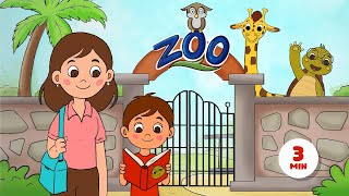 Learning Wild Zoo Animals Funny Educational Cartoon for Kids English Nursery Rhymes and Songs [upl. by Erdnoid]