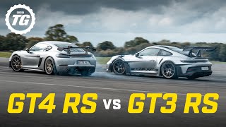 Porsche 911 GT3 RS vs Cayman GT4 RS Definitive Track Test  Top Gear [upl. by Reedy850]