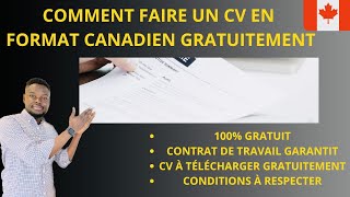 COMMENT RÉDIGER UN CV EN FORMAT CANADIEN 🇨🇦 GRATUITEMENT  LES DÉMARCHES DE A à Z [upl. by Nus]