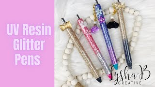 Glitter pens with floral charms Glitter pen tutorial UV resin glitter application [upl. by Ahrendt]