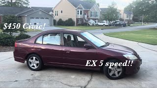 20042005 Honda Civic EX 5 speed ￼ POV test drive walk around review project car 450 bucks [upl. by Peltz98]