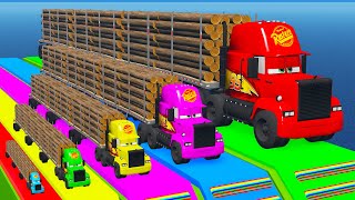 Big amp Small Long Mack Truck with Logs vs Trains Thomas  Fat Cars vs Funny Cars with Slide Color [upl. by Wandis]