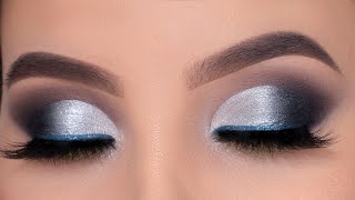 Smokey Silver Eye Makeup Tutorial  Holiday Glam Look [upl. by Sueahccaz612]