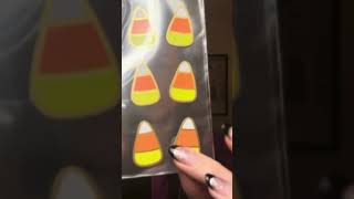 Festive stickers ASMR Plastic puffy sticker sounds asmr asmrsounds nails candycorn sticker [upl. by Donaldson]