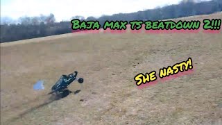 Rovan baja max ts violent beatdown and huge crash on ice studs [upl. by Yasdnil]