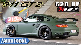 PORSCHE 911 997 GT2 620HP  AKRAPOVIC amp 319KMH ACCELERATION by AutoTopNL [upl. by Enavi820]