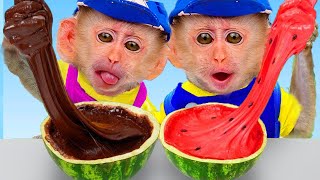 Baby Monkey BimBim eat eye candy so yummyX Dino [upl. by Drislane]