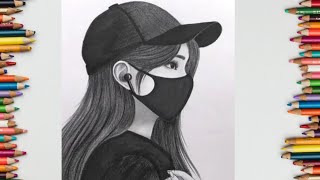 How to draw a girl face mask drawing step by step  girl pencil sketch for beginners [upl. by Leiser537]