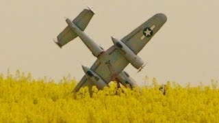 RC PLANE CRASH  B 25 MITCHELL  HANGER 9 EP CRASHES IN CROPS [upl. by Ennaej]