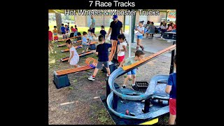 Hot Wheels and Monster Truck Birthday Party with all 7 Race Tracks wwwRacingPartyEventscom [upl. by Ydnar]