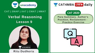 Para Summary Authors Position Restatement Practice Exercise  Verbal Ability l Unacademy CAT4MBA [upl. by Pasadis]