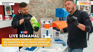 Como Fazer Churros Coloridos na Masseira 5kg e Modelar na Máquina de Salgados  🎥 Live Receita 👨‍🍳 [upl. by Eeryt]