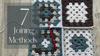 7 Methods For Joining Granny Squares Tutorial Attaching More Granny Squares Crossing over Joins [upl. by Lertsek]