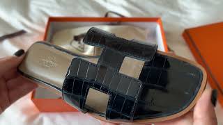 HERMES ORAN CROCODILE SANDALS UNBOXING [upl. by Alyosha141]