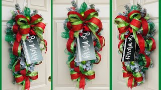 HIGH END DOLLAR TREE CHRISTMAS TEARDROP DOOR SWAG WREATH DIY 🎄EASY amp INEXPENSIVE HOLIDAY DECOR [upl. by Didier980]