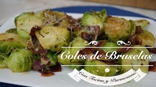 Coles de Bruselas con Tocino y Queso Parmesano  Mi Cocina Rápida [upl. by Ylla]